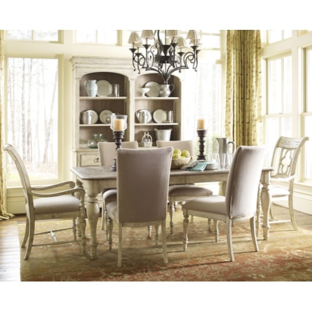 7 Piece Dining Set with Canterbury Table and Upholstered Chairs