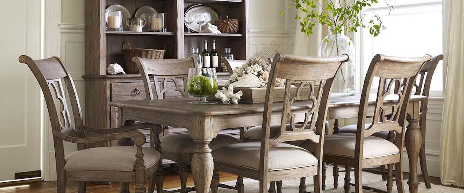 7 Piece Dining Set with Canterbury Table and Quatrefoil Back Chairs