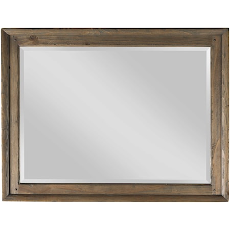 Landscape Mirror with Wooden Frame and Beveled Mirror