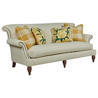 Traditional Sofa with Bench Seat and Scrolled Arms with Nailheads