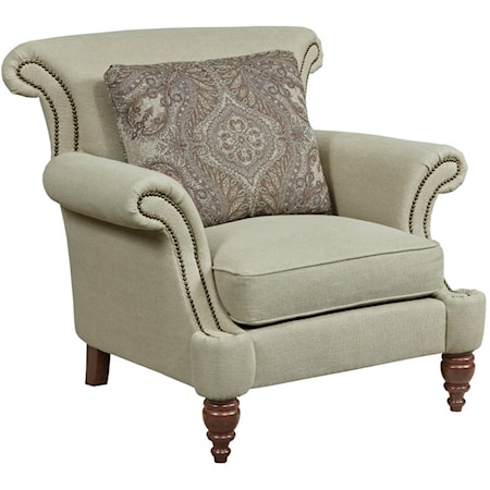 Traditional Chair with Scrolled Arms and Nailhead Trim