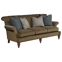 Traditional Sofa with 3 Seat Cushions and Scrolled Arms with Nailheads
