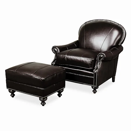 Pinehurst Leather Chair and Ottoman Set with Nailhead Trim