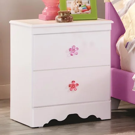 2-Drawer Night Stand with Flower-Shaped Handles
