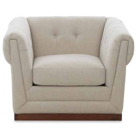 Transitional Tufted Tuxedo Chair with Wood Base