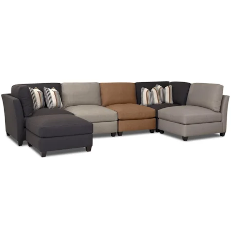 Contempary Sectional with Tapered Legs and Ottoman