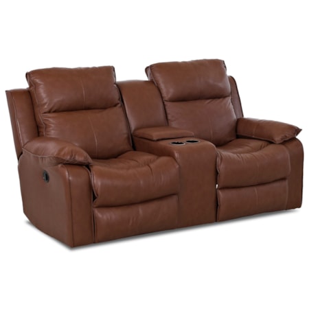 Casual Console Reclining Loveseat with Storage and Cupholders