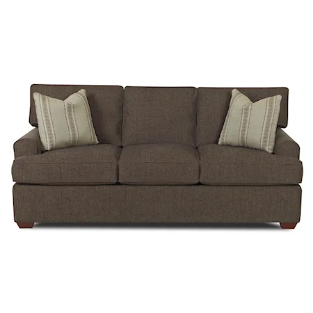 Casual Stationary Sofa with Arched Track Arms and T Cushion