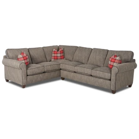 Transitional 2-Piece Sectional Sofa with Down Blend Cushions and Contrast Welts
