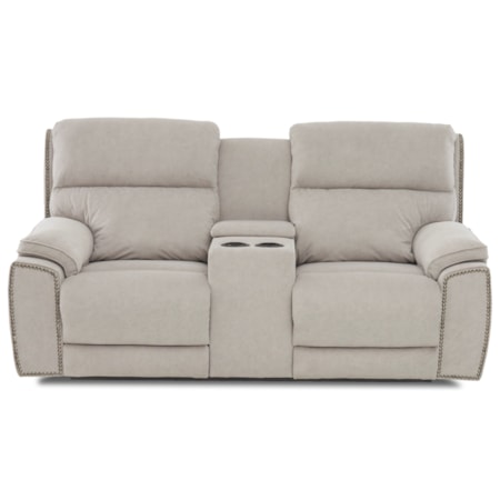 Power Reclining Nailhead Loveseat with Cupholder Storage Console and USB Charging Ports