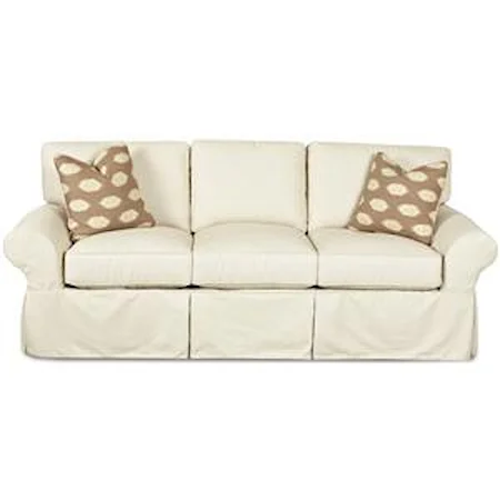 Slipcovered Sofa with Rolled Arms and Tailored Skirt
