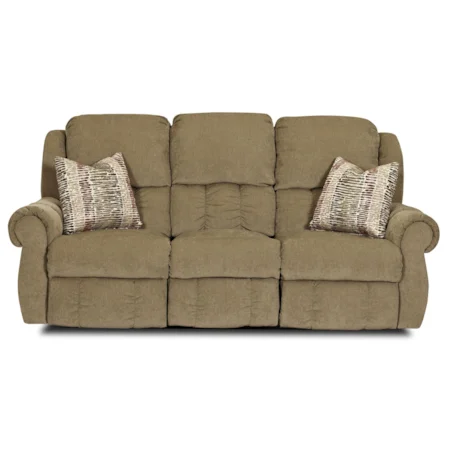 Casual Power Reclining Sofa with Pillows and Lumbar Support