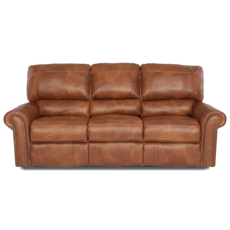 Power Reclining Sofa with Rolled Arms and Nailheads