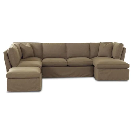 Three Sided Sectional Group with Chaise Lounge and Ottoman