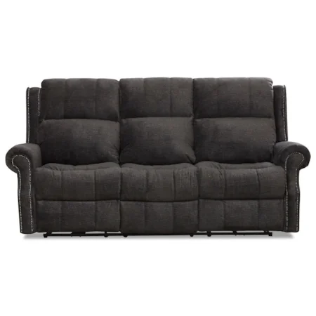Traditional Power Reclining Sofa with Nailheads and Power Tilt Headrest and Lumbar Support