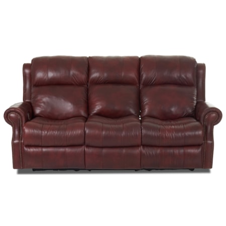 Traditional Power Reclining Sofa with Nailheads and Power Tilt Headrest and Lumbar Support