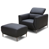 Contemporary Chair and Ottoman with Metal Legs