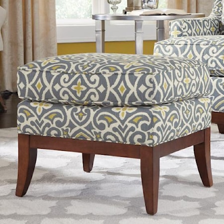 Fabric Ottoman with Exposed Wood Legs