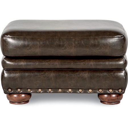 Traditional Ottoman with Comfort Core Cushion and Oversized Nailheads