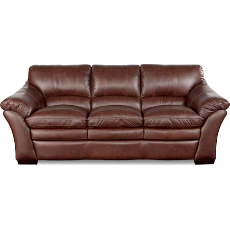 Casual Stationary Sofa with Pillow Top Arms and Wood Block Feet