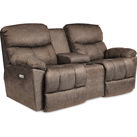 Casual Power Reclining Console Loveseat with USB Charging Ports and Power Tilt Headrests