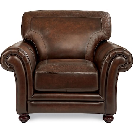 Traditional Stationary Chair with Tooled Leather Cushion Border