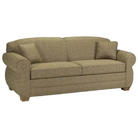 Stationary Sofa with Rolled Arms and Tapered Wood Feet