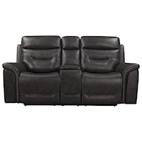 Leather Power Reclining Console Loveseat