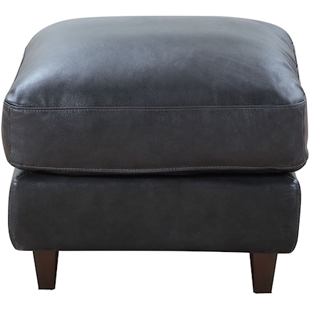 Contemporary Chino Leather Ottoman with Exposed Wood Legs
