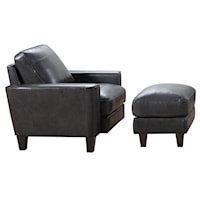 Contemporary Chino Leather Chair and Ottoman Set