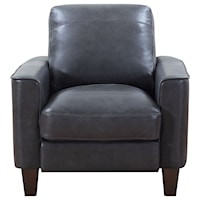 Contemporary Chino Leather Chair with Exposed Wood Legs