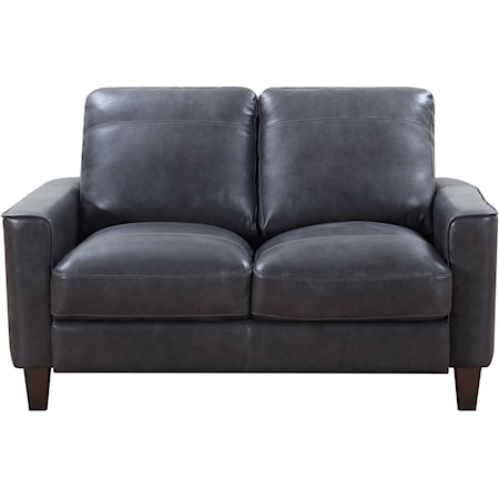 Contemporary Leather Loveseat with Exposed Wood Legs