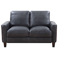 Contemporary Leather Loveseat with Exposed Wood Legs