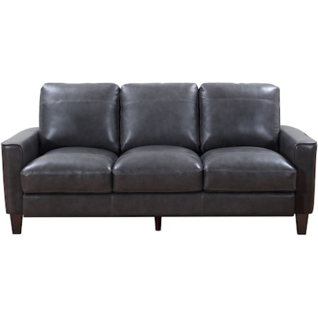 Contemporary Chino Leather Sofa with Exposed Wood Legs