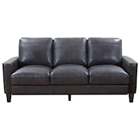 Contemporary Chino Leather Sofa with Exposed Wood Legs