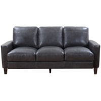 Contemporary Chino Leather Sofa with Exposed Wood Legs