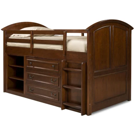 Twin Size Mid Loft Bed with Dresser Storage and Ladder