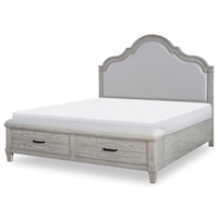 California King Upholstered Panel Bed with Storage Footboard