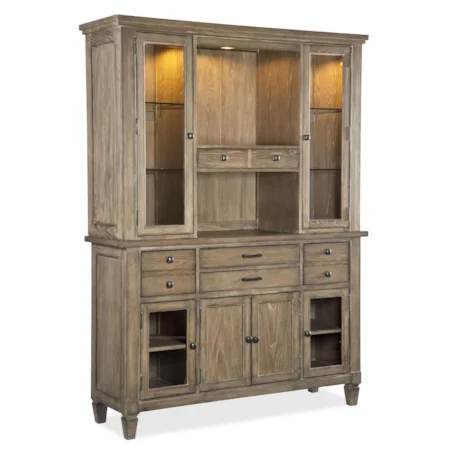 Credenza and Display Hutch with Three-Way Touch Lighting