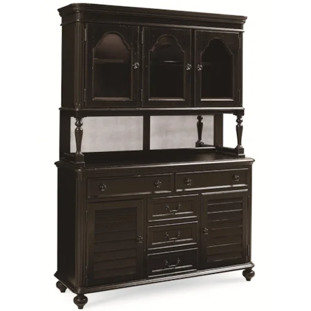 China Cabinet with Silver Tray and Cutting Board and Antique Mirrored Back Panel