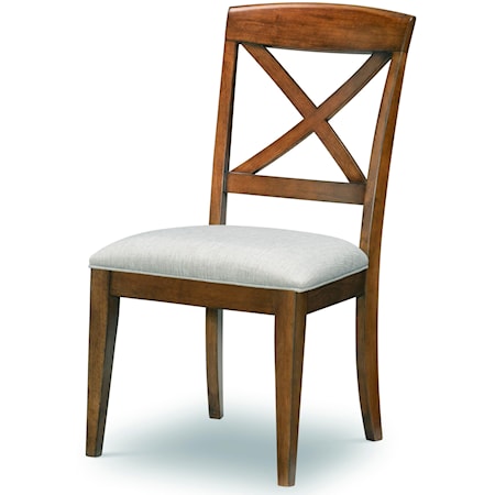 Transitional X-Back Side Chair with Upholstered Seat