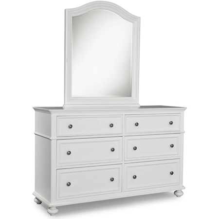 Classic Dresser with 6 Drawers and Arched Mirror