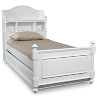 Twin Size Bookcase Bed with Turned Posts, Arched Headboard and Trundle Drawer