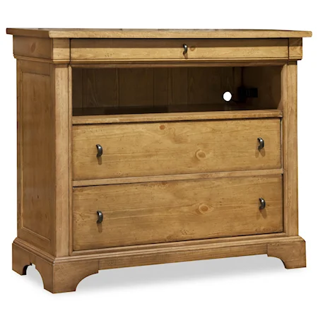 Media Chest with 3 Drawers, Open Component Storage Area and Wire Access