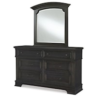 Transitional 6 Drawer Dresser and Arched Mirror Set
