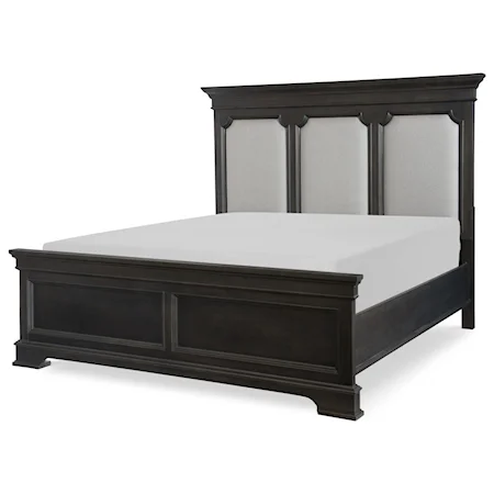 Transitional California King Bed with Upholstered Headboard
