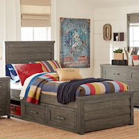 Rustic Casual Twin Panel Bed with Underbed Storage Unit