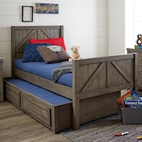 Rustic Casual Twin Panel Bed with Trundle Storage Drawer