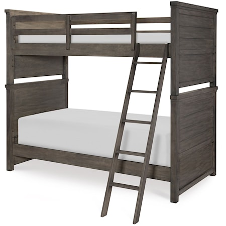 Rustic Casual Twin over Twin Bunk Bed with Ladder and Guard Rails