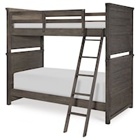 Rustic Casual Twin over Twin Bunk Bed with Ladder and Guard Rails